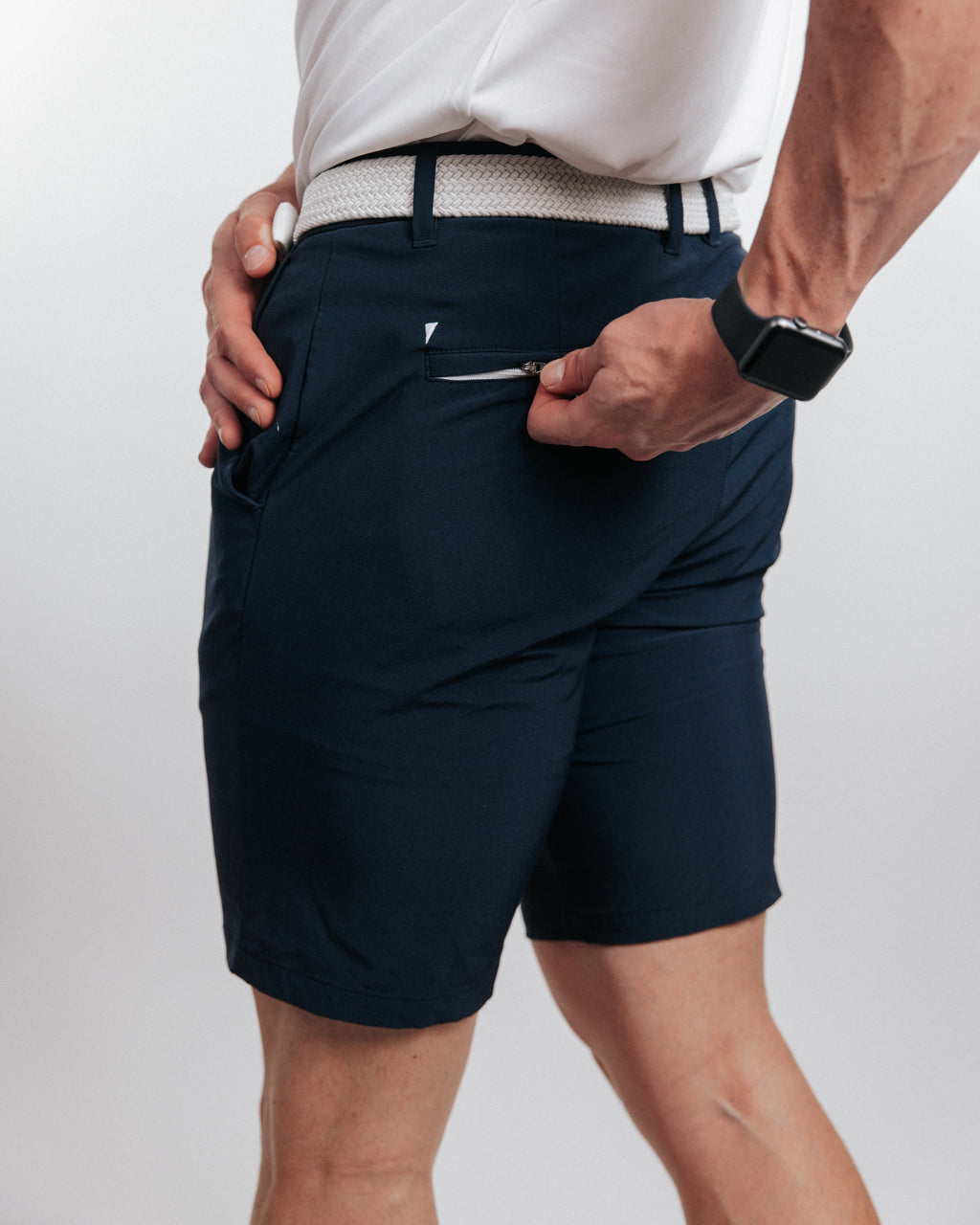 Men's Navy Blue Slim Fit Athletic Shorts With Zip Pockets – Sole Ambition