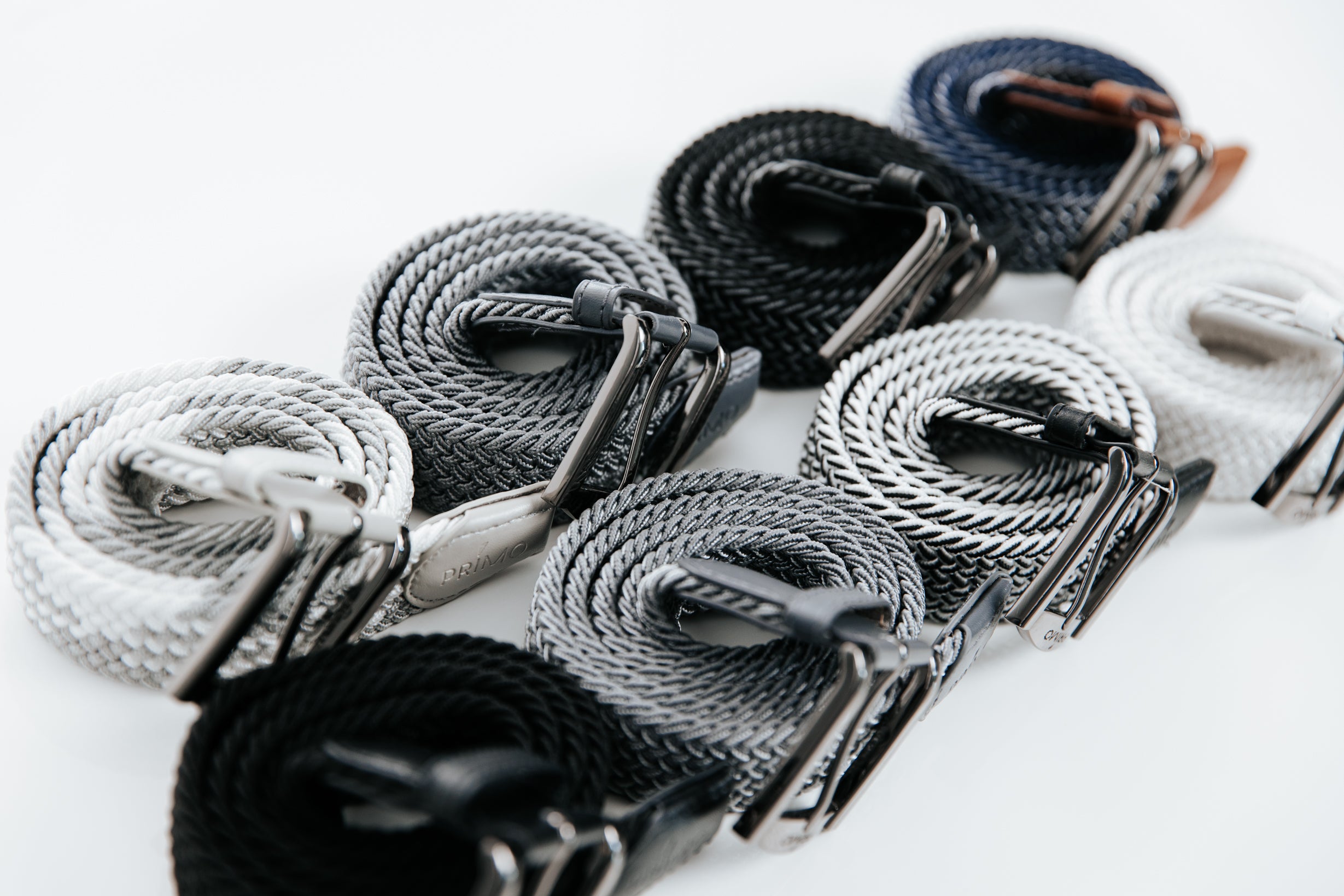 Primo White & Black Braided Stretch Belt