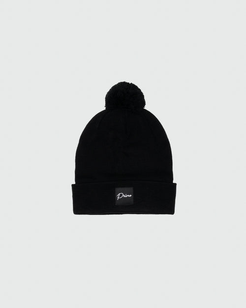 Black Cursive Pom Pom Beanie