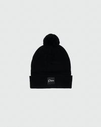 Men’s Cursive Pom Pom Beanie - Black