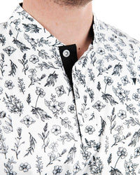 Primo Black Floral Polo Blade Collar and Buttons