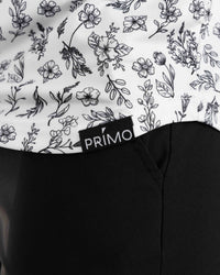 Primo Black Floral Polo Primo Logo Tag on Hem