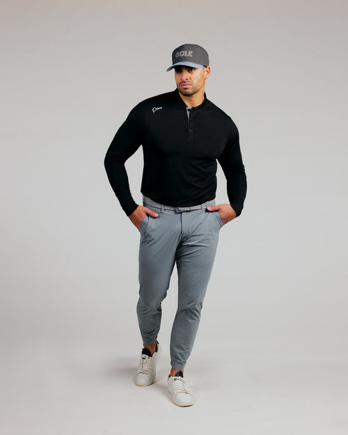 Black Cursive Long Sleeve Blade Polo