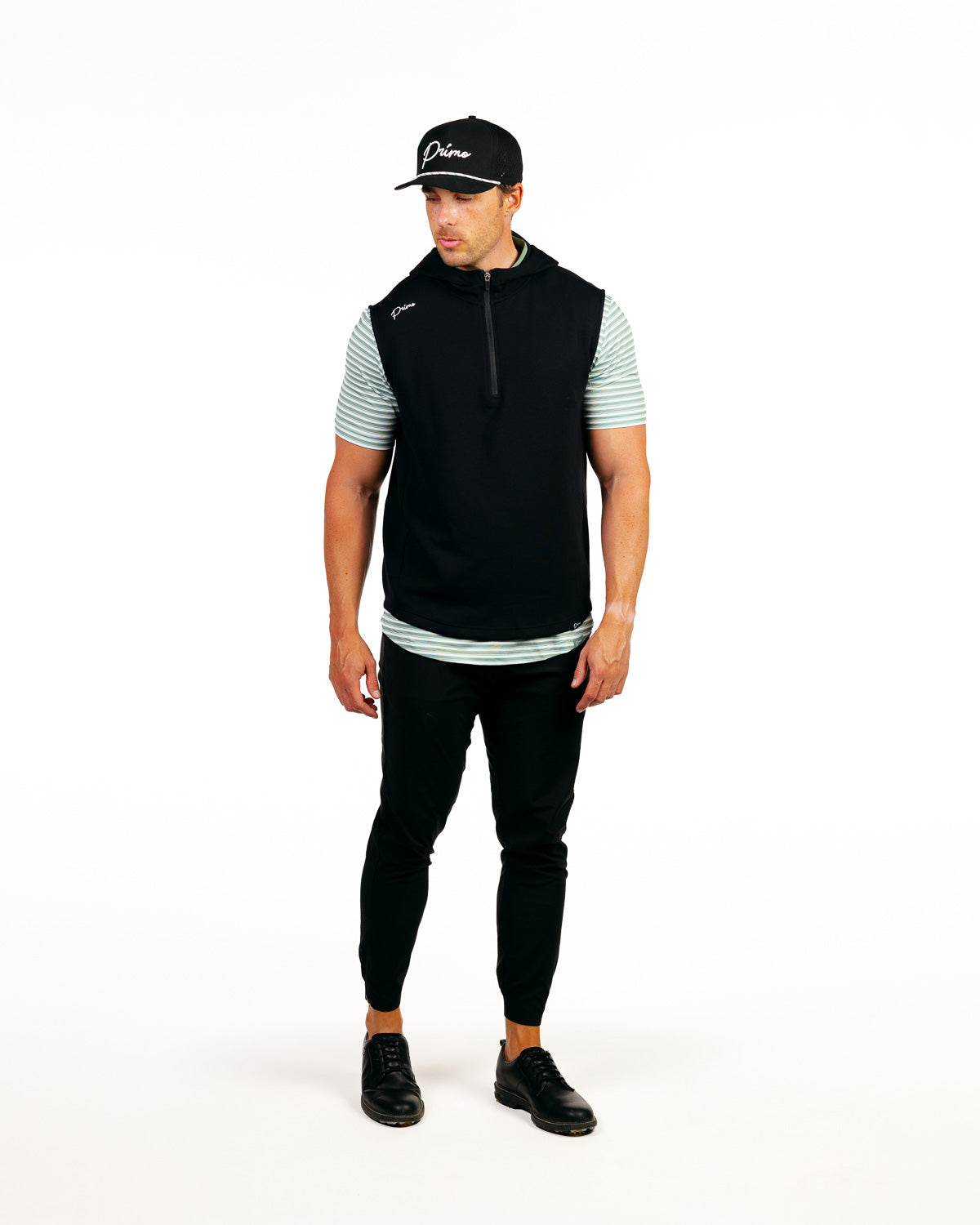 Black Hooded Quarter Zip Vest