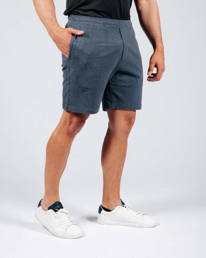 Blue Gray Brushed Rib Knit Shorts