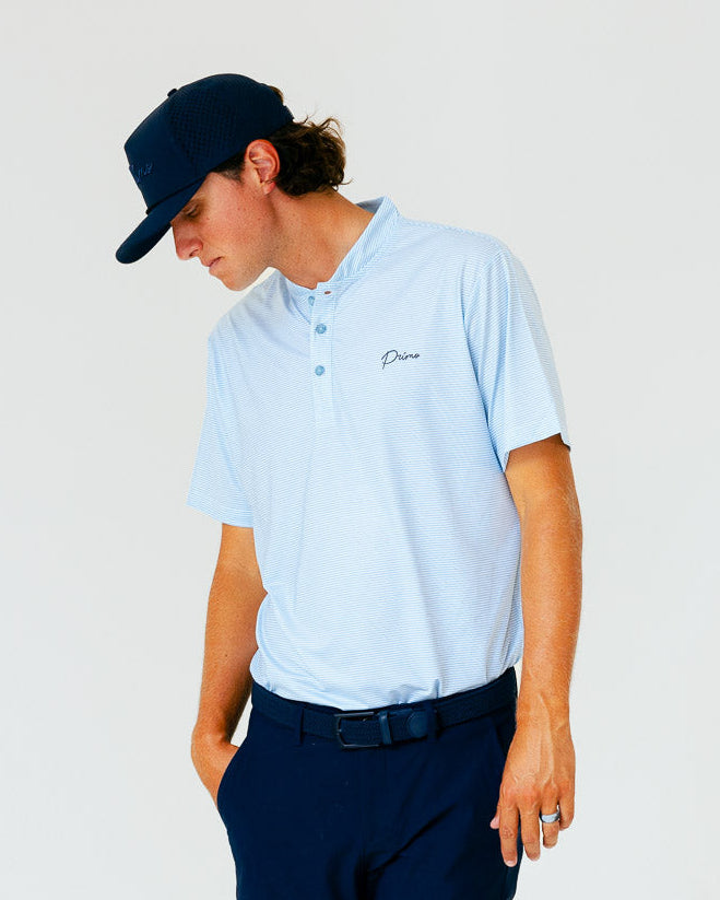 Grant Horvat Essentials Blade Polo - Light Blue Micro Stripes