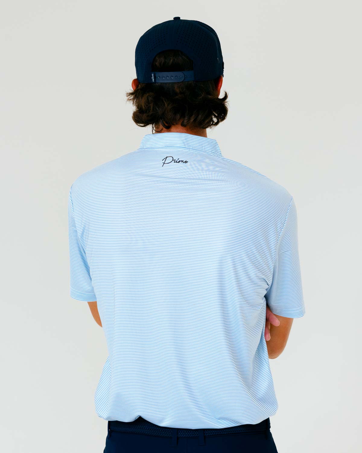 Grant Horvat Essentials Light Blue Micro Stripes Blade Polo