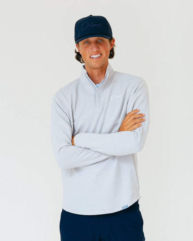 Grant Horvat Essentials Waffle Quarter Zip - Light Gray