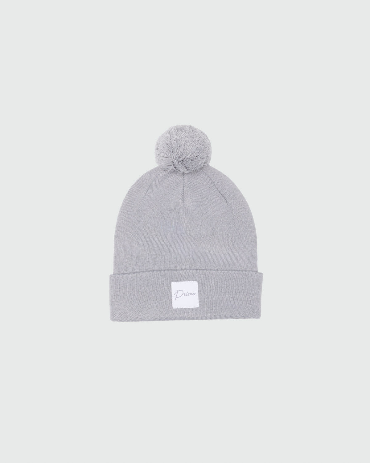 Light Gray Cursive Pom Pom Beanie
