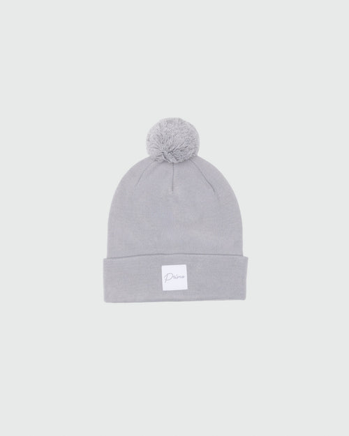 Light Gray Cursive Pom Pom Beanie