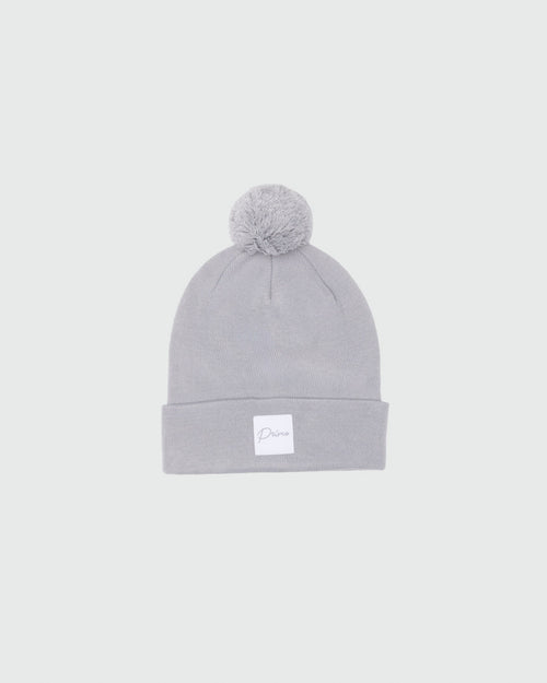 Men’s Cursive Pom Pom Beanie - Light Gray 