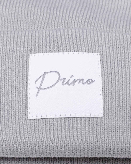 Light Gray Cursive Pom Pom Beanie