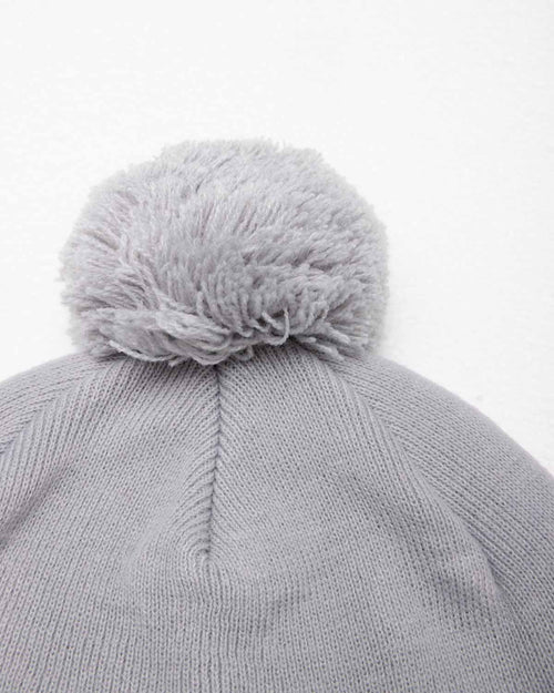 Light Gray Cursive Pom Pom Beanie