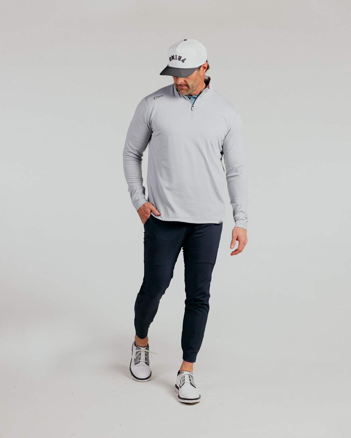 Primo Golf Quarter Zip - Light Gray Cursive