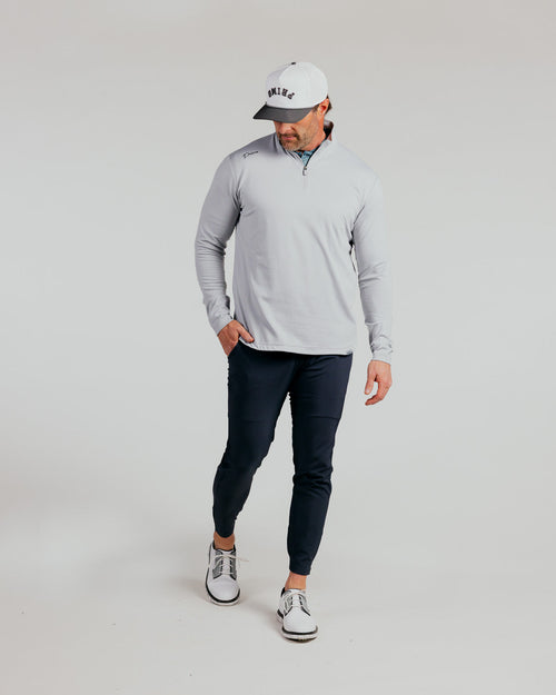 Primo Golf Quarter Zip - Light Gray Cursive