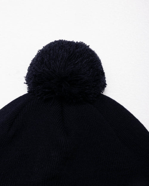 Navy Cursive Pom Pom Beanie
