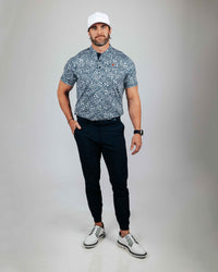 Navy Microfloral Blade Collar Polo