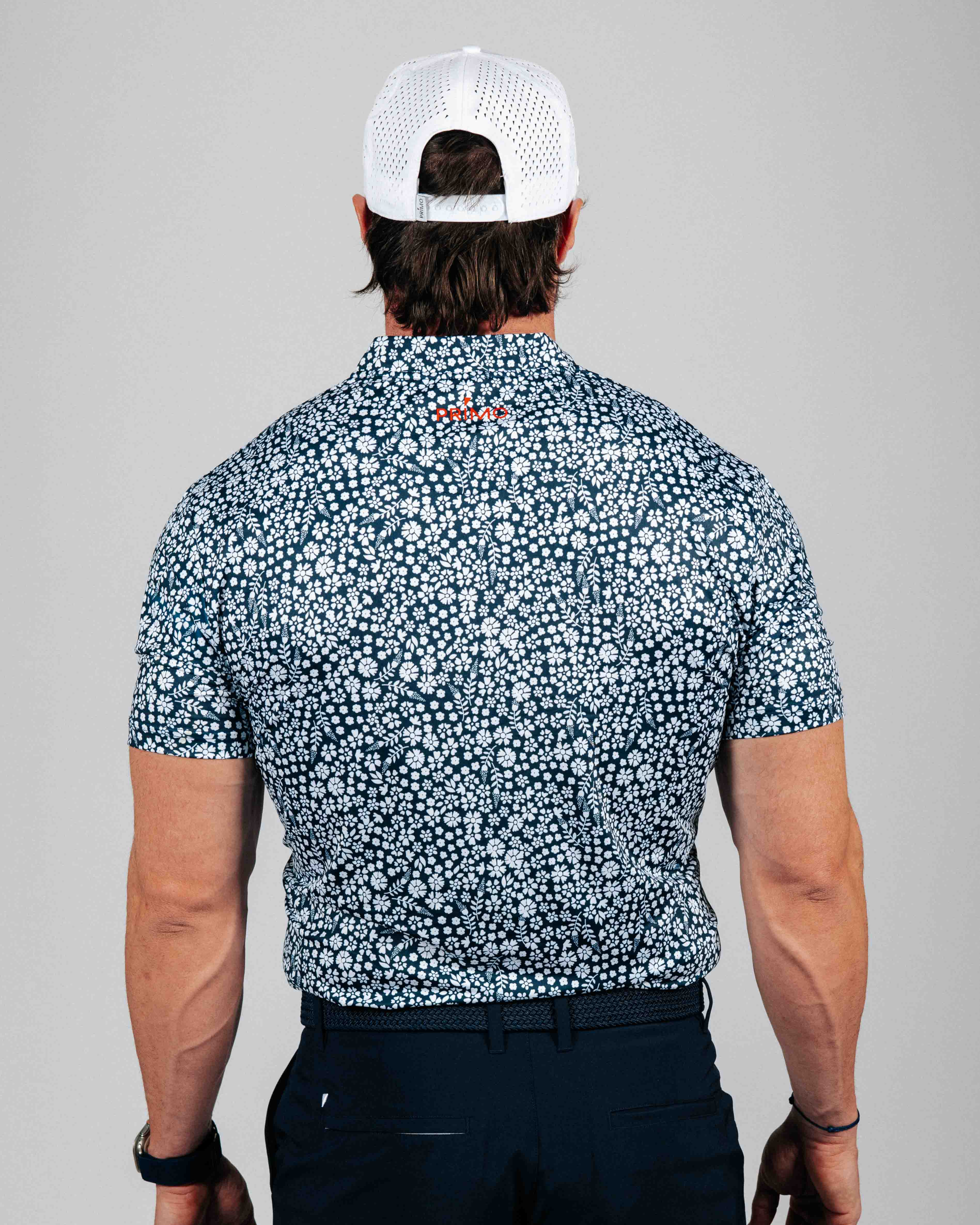 Navy Microfloral Blade Collar Polo – Primo Golf Apparel