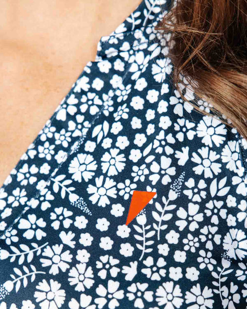 Women's Navy Microfloral Sleeveless Polo