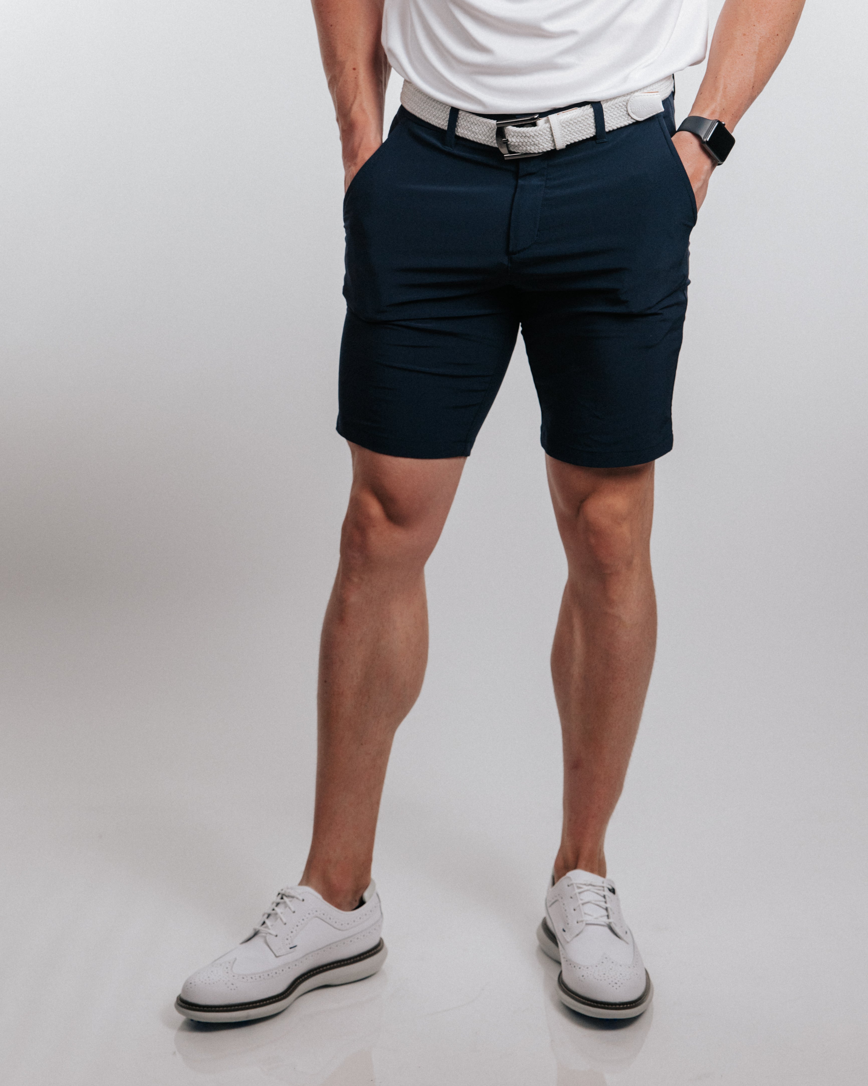 Navy blue and white hot sale shorts