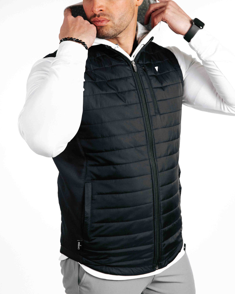 The Primo Golf Black Vest with hoodie