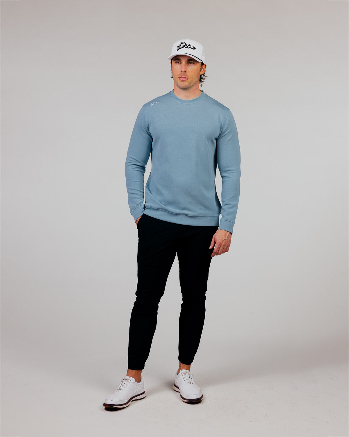 Stone Blue Cursive Golf Crew Neck