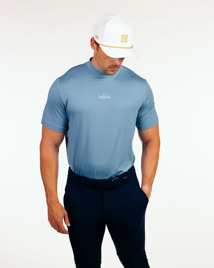 Primo Mock Neck Tee - Stone Blue