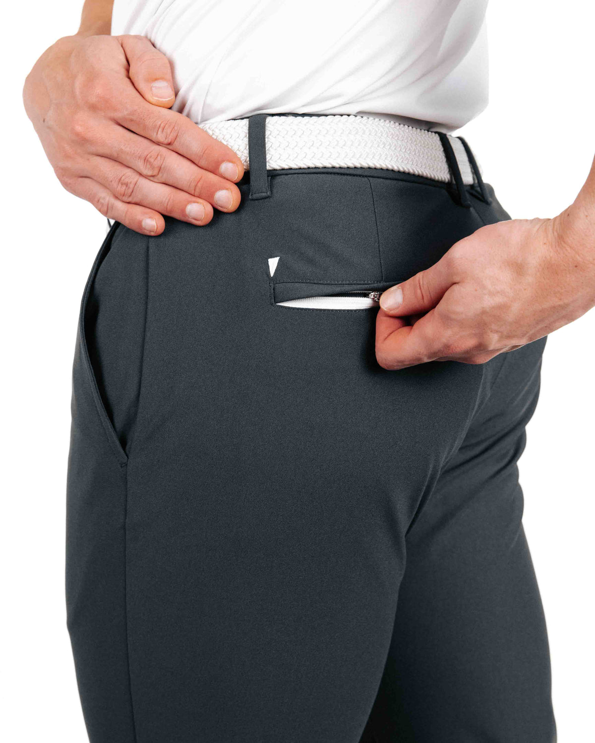 Primo Golf Dark Gray Traditional Pants - On Model Back pocket zipper