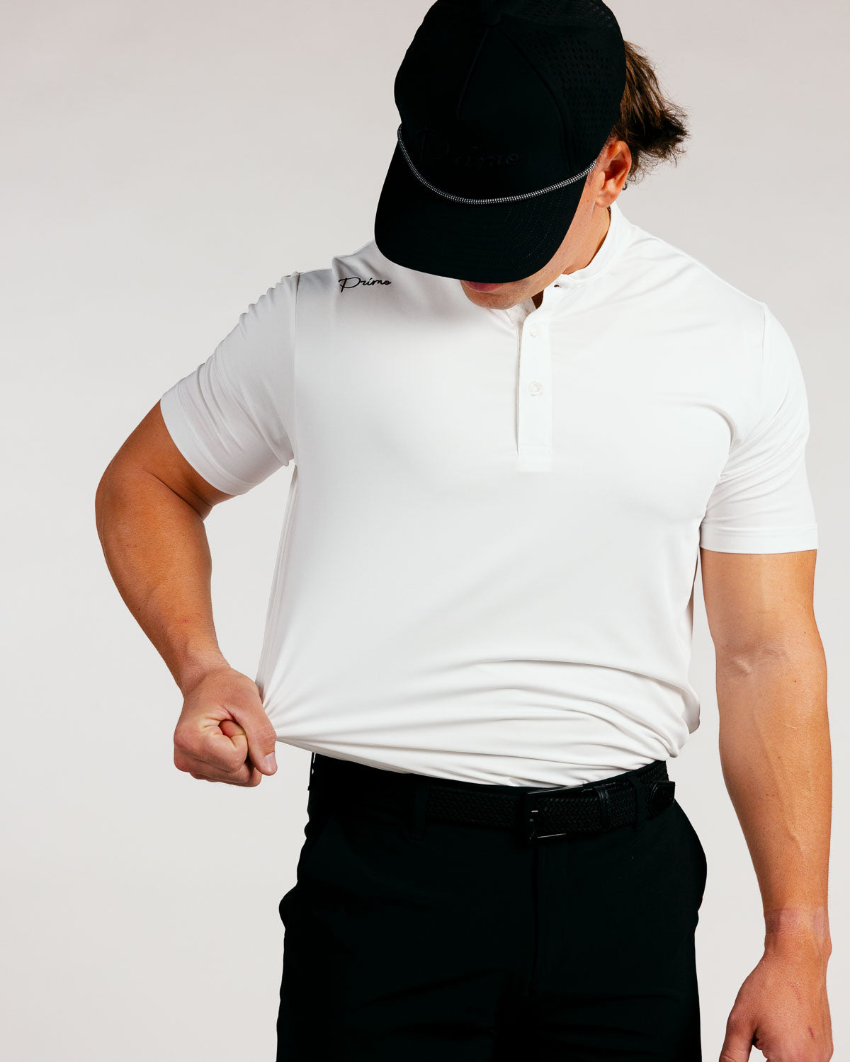 White Cursive Blade Polo β Primo Golf Apparel