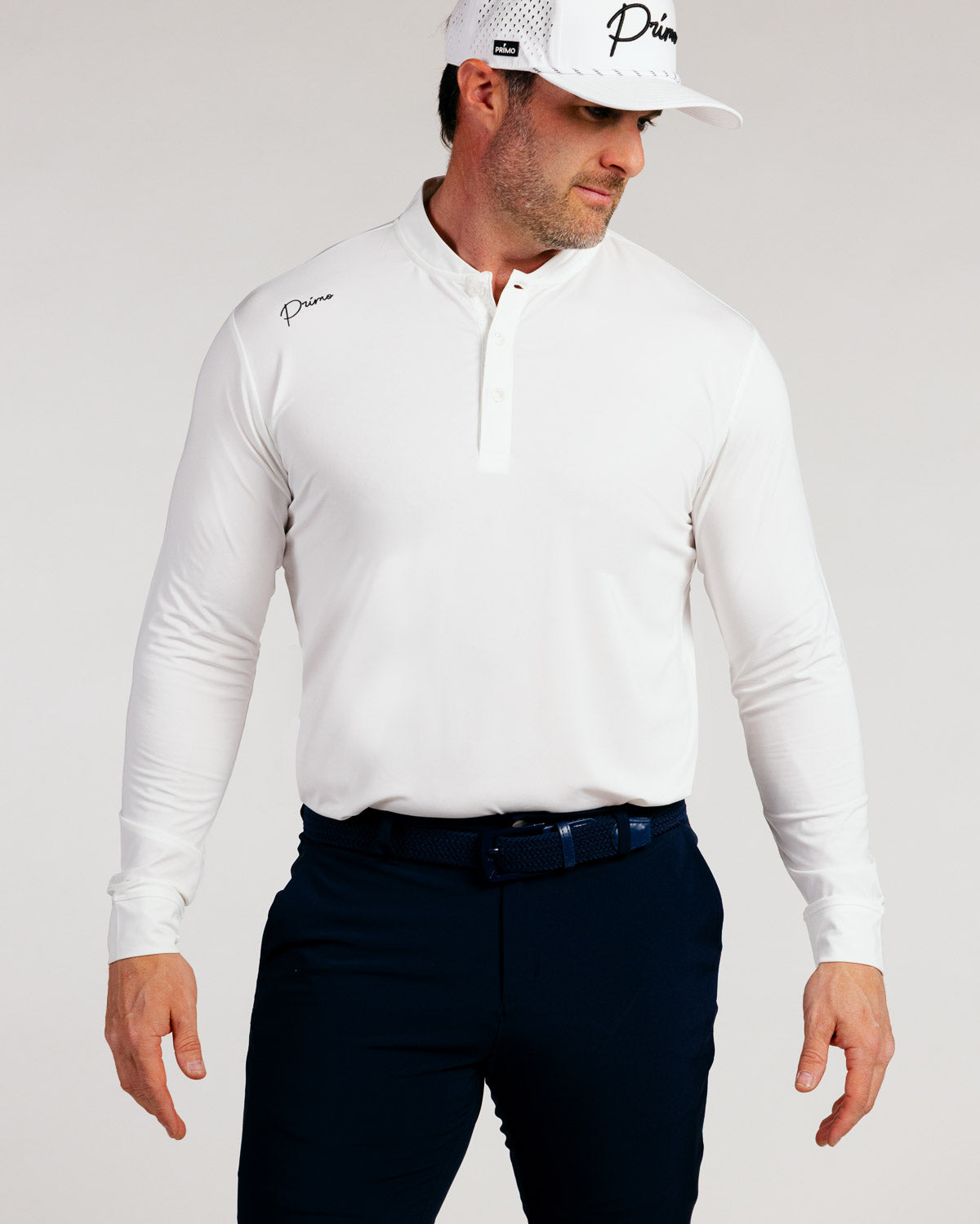 White Cursive Long Sleeve Blade Polo