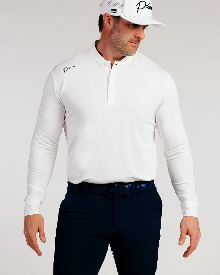 White Cursive Long Sleeve Blade Polo