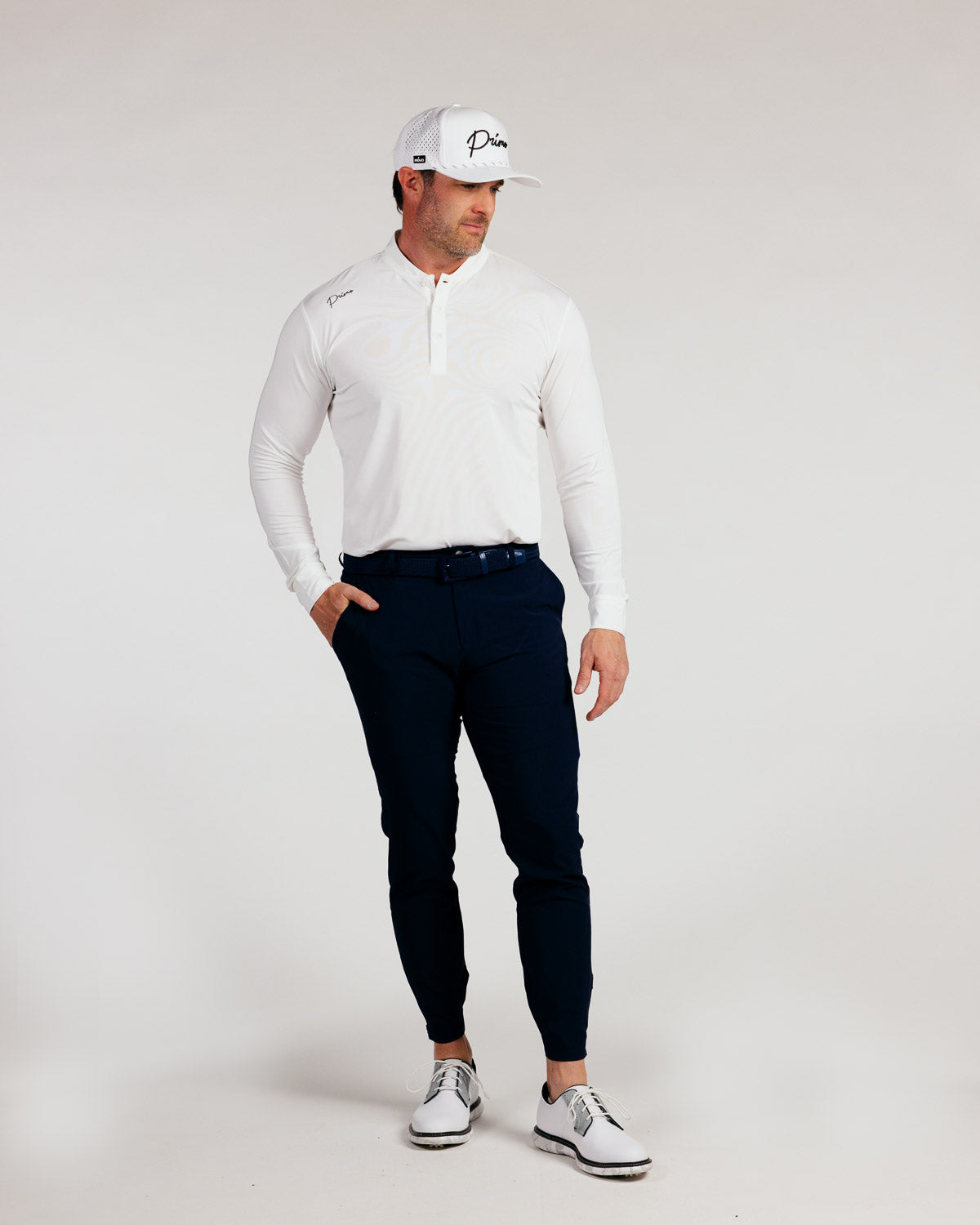 White Cursive Long Sleeve Blade Polo β Primo Golf Apparel