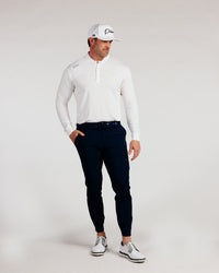 White Cursive Long Sleeve Blade Polo