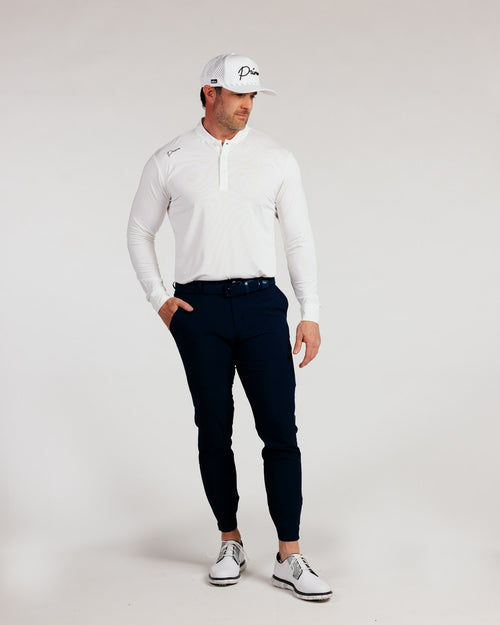 White Cursive Long Sleeve Blade Polo