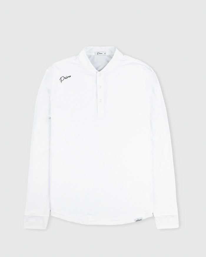 White Cursive Long Sleeve Blade Polo