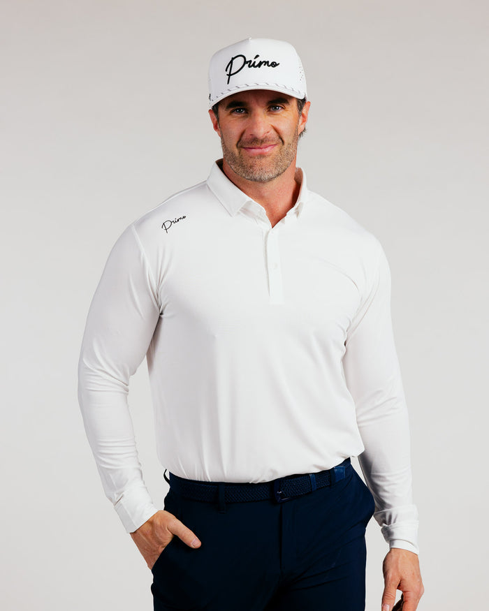 White Cursive Long Sleeve Classic Polo