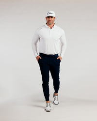White Cursive Long Sleeve Classic Polo