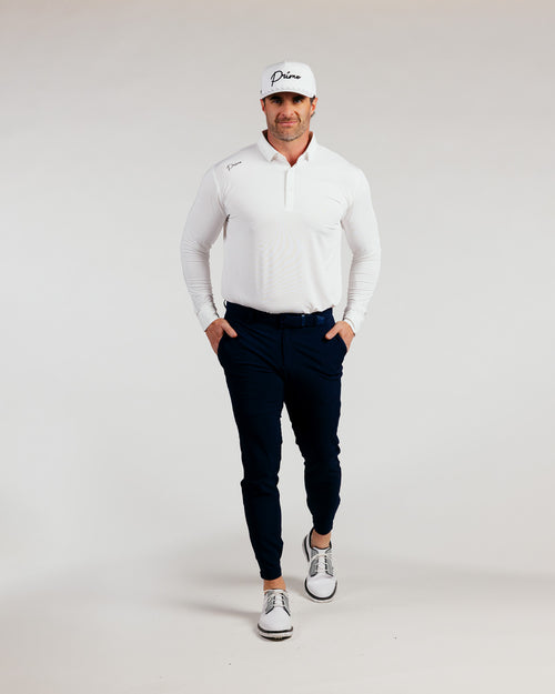 White Cursive Long Sleeve Classic Polo