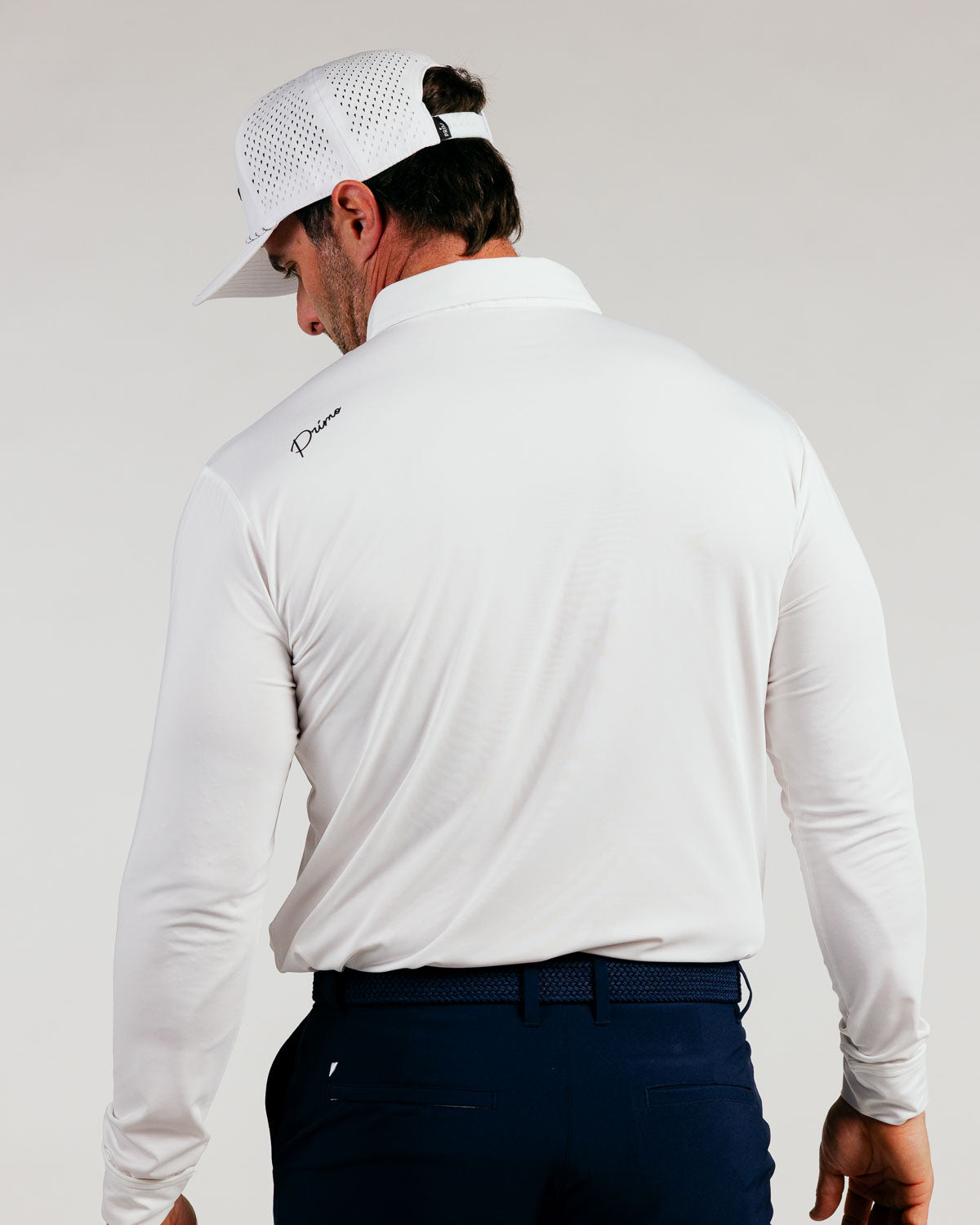 White Cursive Long Sleeve Classic Polo β Primo Golf Apparel