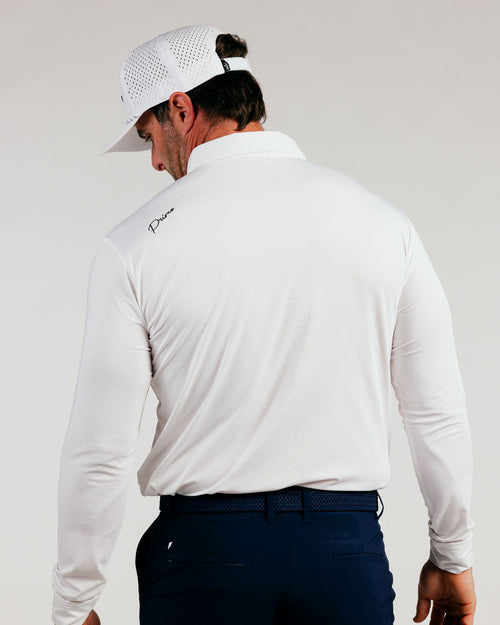 White Cursive Long Sleeve Classic Polo