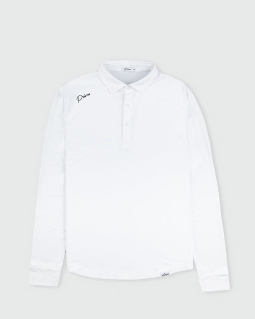 White Cursive Long Sleeve Classic Polo