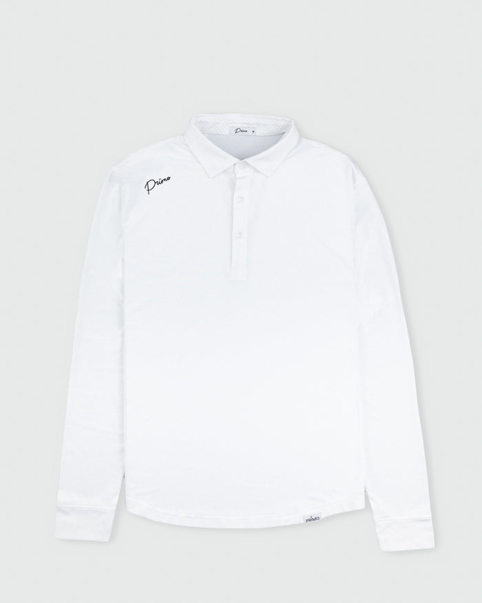 White Cursive Long Sleeve Classic Polo