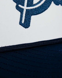 White & Navy 3D Cursive Hat