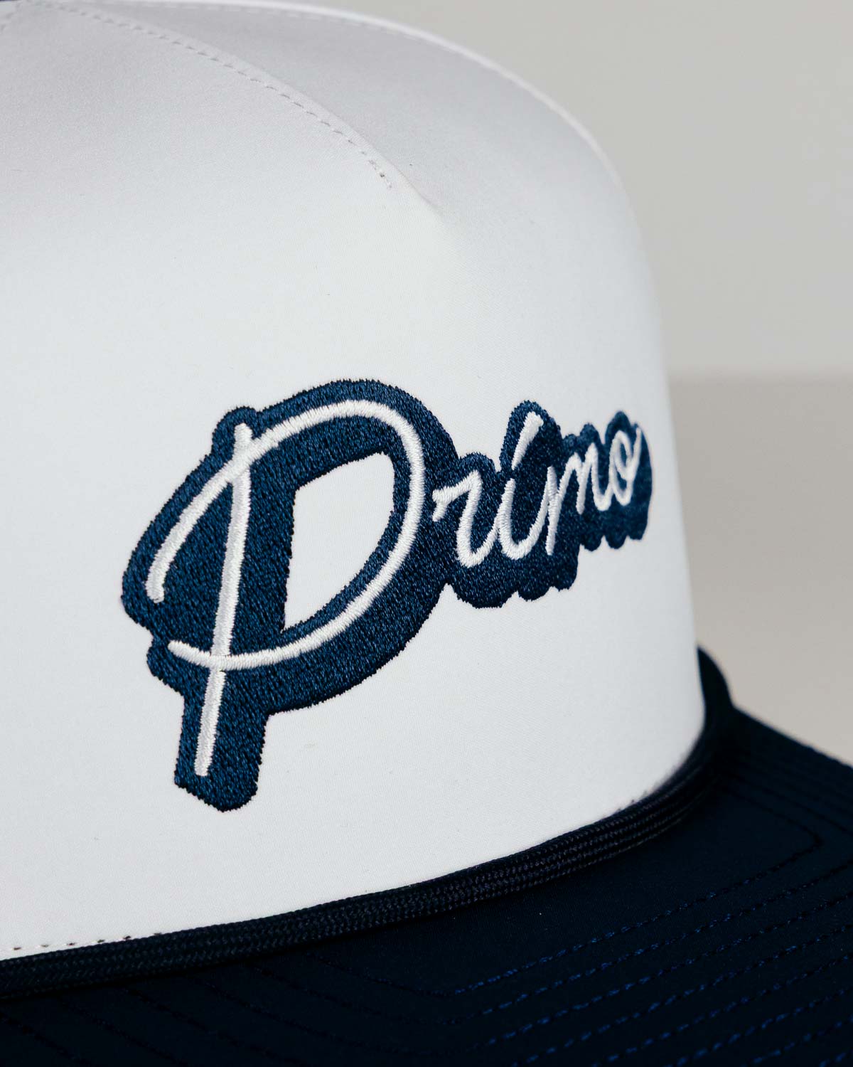 White & Navy 3D Cursive Hat