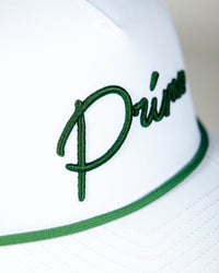 White | Green Cursive Hat