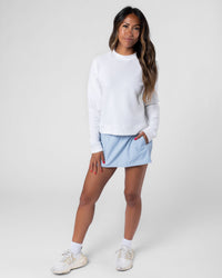 Women's White Waffle Crew Neck