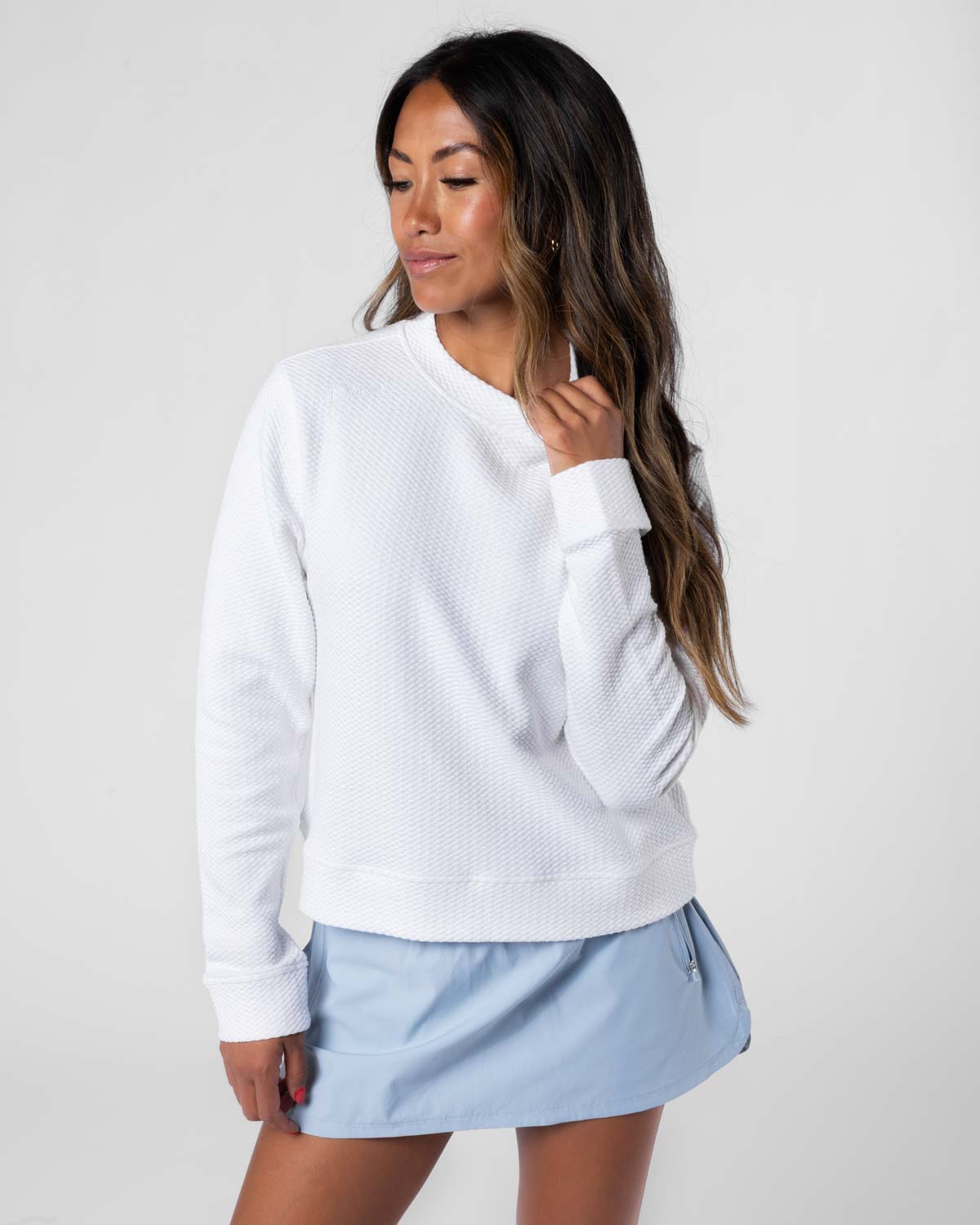 Women's White Waffle Crew Neck