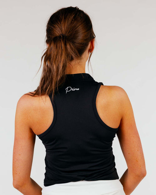 Women's Black Cursive Sleeveless Polo