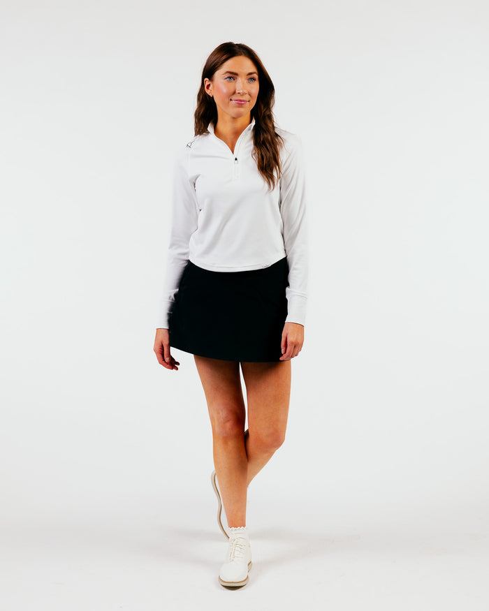 Women's White Cursive Crop Quarterzip