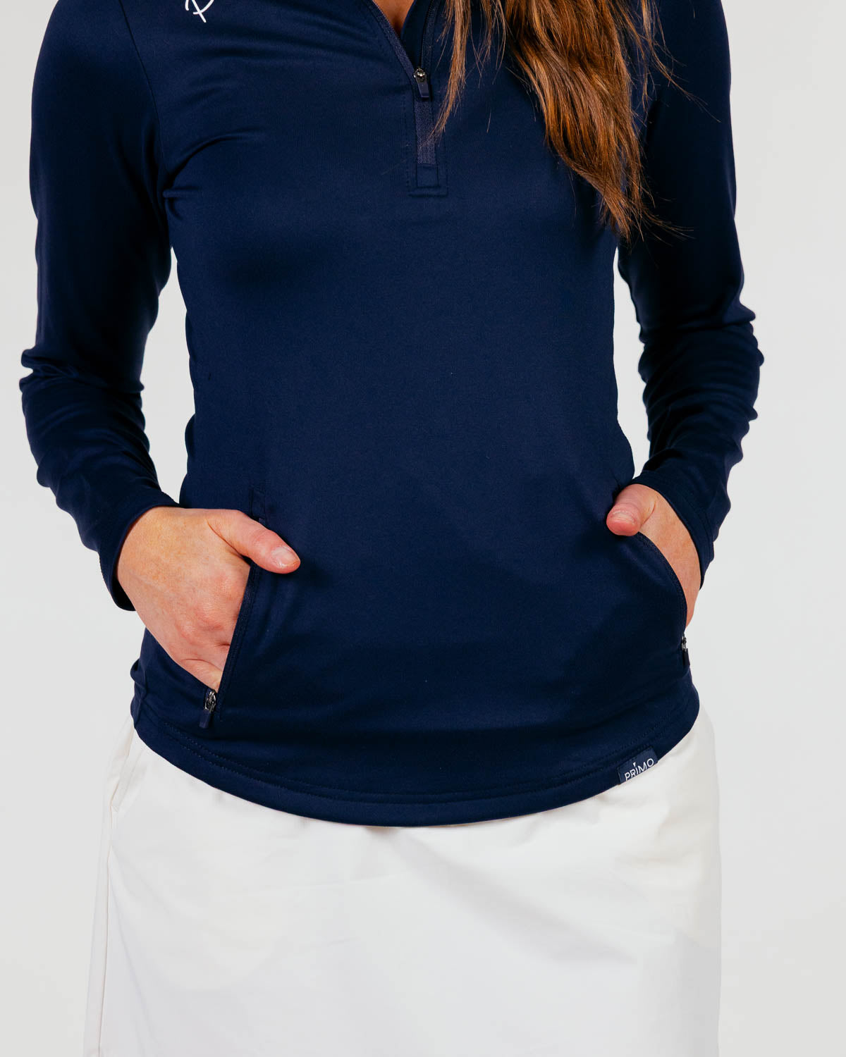 Women's Navy Cursive Quarterzip β Primo Golf Apparel